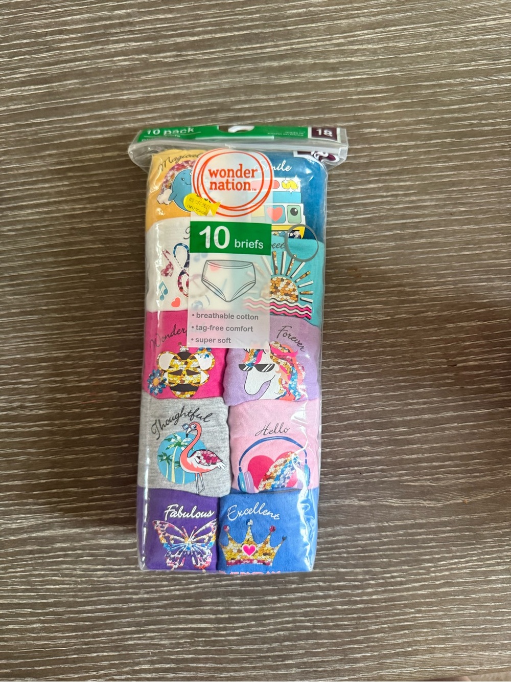 NWT Size 18 Wonder Nation Girls' Colorful Printed Briefs - 10 Pack